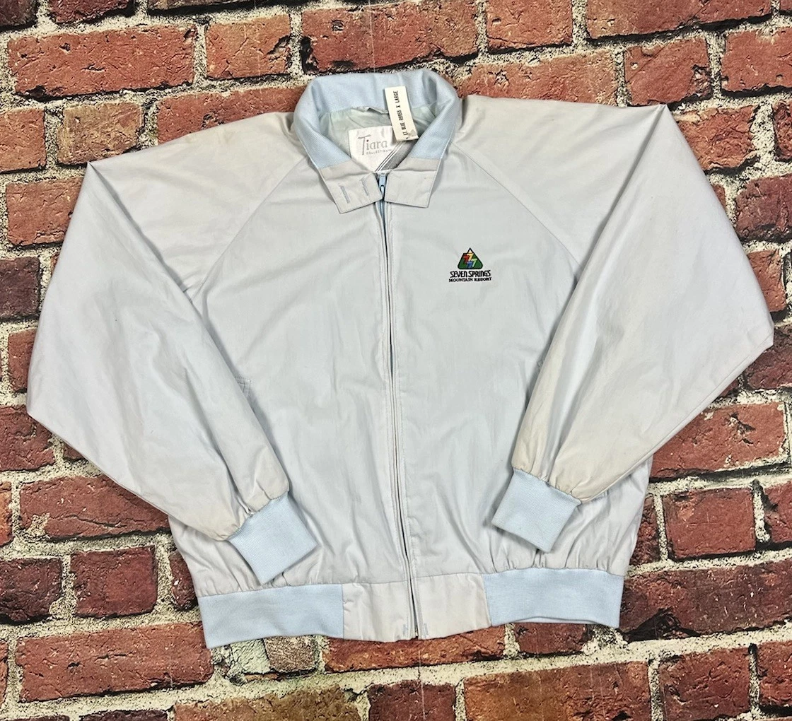 Vintage Seven Springs Mountain Resort Bomber Jacket Baby Blue Zip Up Women’s XL
