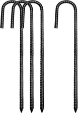 Rebar Stakes J Hook Heavy Duty Garden 12 Inch Tent Steel Black 
