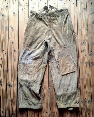 SELTENE antike französische Arbeitskleidung Cordhose 1900 Wabi Sabi Boro geflickt RAR