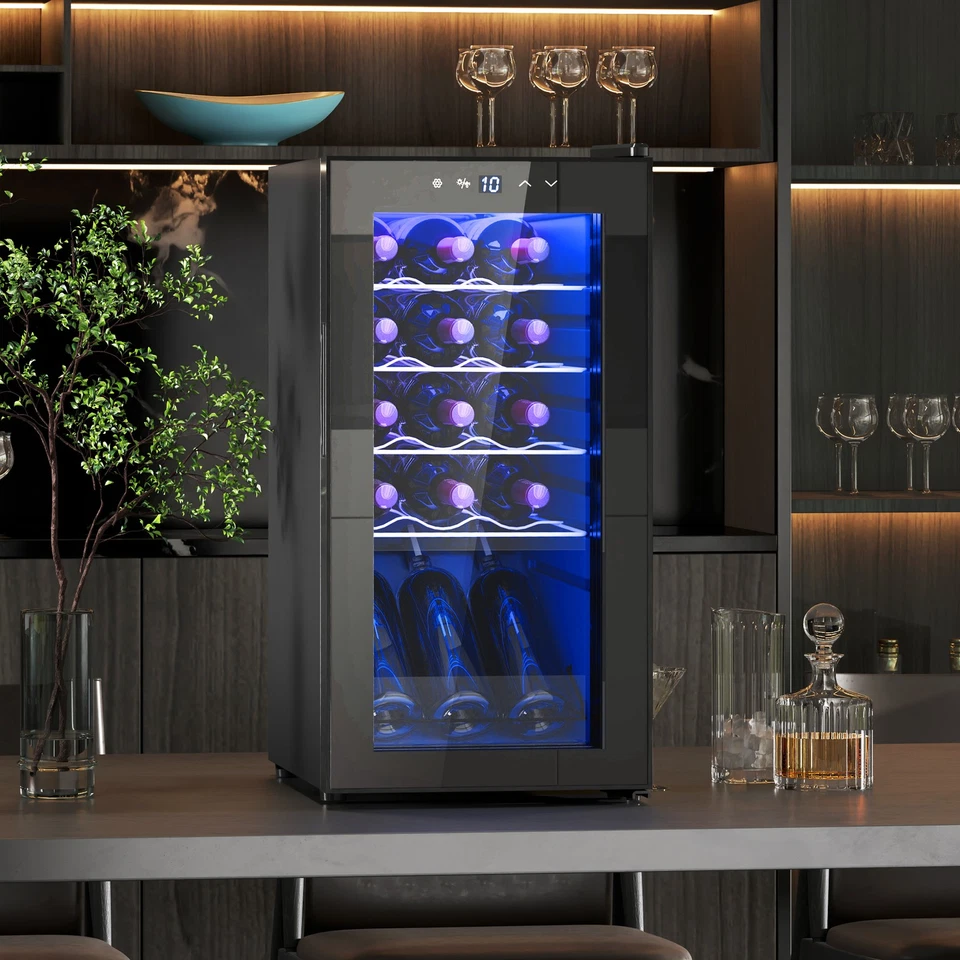 HOMCOM Cantinetta Vino Frigo per 15 Bottiglie con Ripiani Regolabili Nero - Immagine 3 di 4