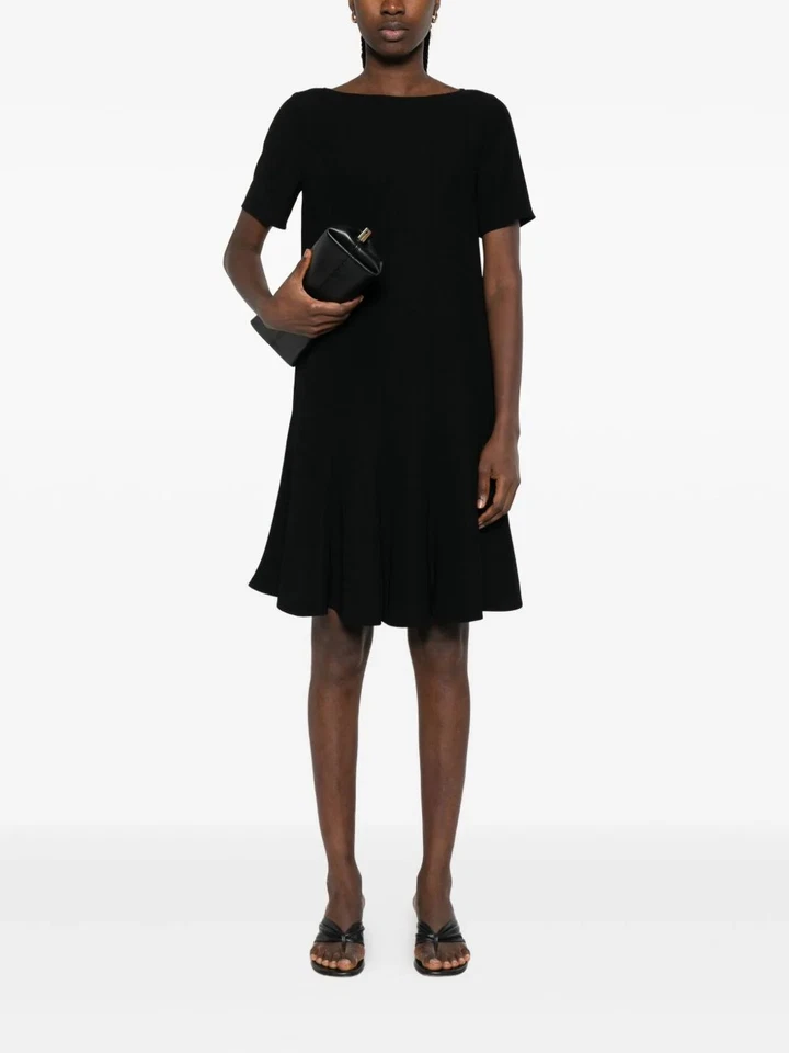 Emporio Armani Pleated Techno Cady Dress - Black, Short Sleeves, Boat Neck - Image 3 of 4