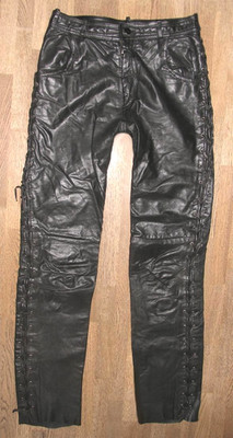 LINUS  -  LEDERJEANS / Schnür- Lederhose in schwarz aus GLATTLEDER ca. W29 / L33