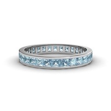 Aquamarine Channel-Set Square 3.00mm Full Eternity Band Ring With Rhodium Plated