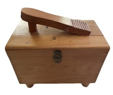 Vintage Wooden Shoeshine Box w/ Pedestal Brushes Polish