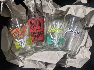 4x STONE BREWERY Glasses ARROGANT/DELICIOUS/ENTER NITE/TANGERINE NOS from Cases