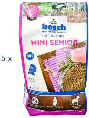 (  6,59/kg) Bosch Mini Senior Trockenfutter für ältere Hunde Hundefutter 5 x 1kg