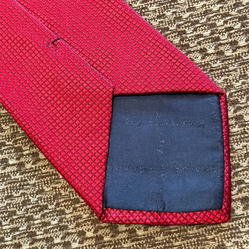 Ermenegildo Zegna шелковый галстук красный мини чек оконное стекло 4 x 60 опрятный смелый Италия - Изображение 4 из 4