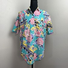Vintage Cherokee Button Up Shirt Women’s Medium Floral Shoulder Pads USA Made