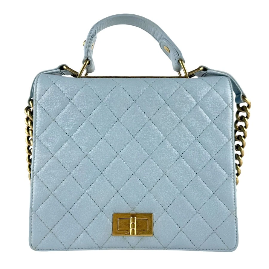 Chanel — Auth CHANEL Rita Handbag Shoulder Bag Blue/Gold Leather/Metal - z9592