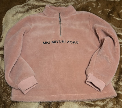 MKI MIYUKI ZOKU 1/4 Zip Fleece Pullover Jumper Pink Spellout Mens M Medium