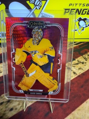 2025-26 O Pee Chee Platinum Juuse Saros #195 Red Prism /199