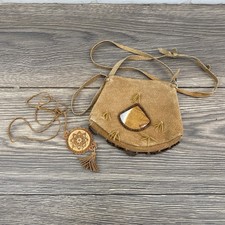 Vintage Native American Style Beaded Leather Bag  Pendent Handmade