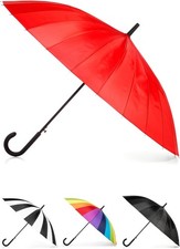 Large Eco Auto-Open 24 Rib Stick Umbrella W/ a Classic J Hook Curved Handle 