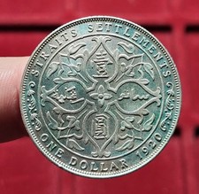 #123 ~ MALAISIE Malaysia Straits settlements 1 One Dollar 1920 Argent 16,85g
