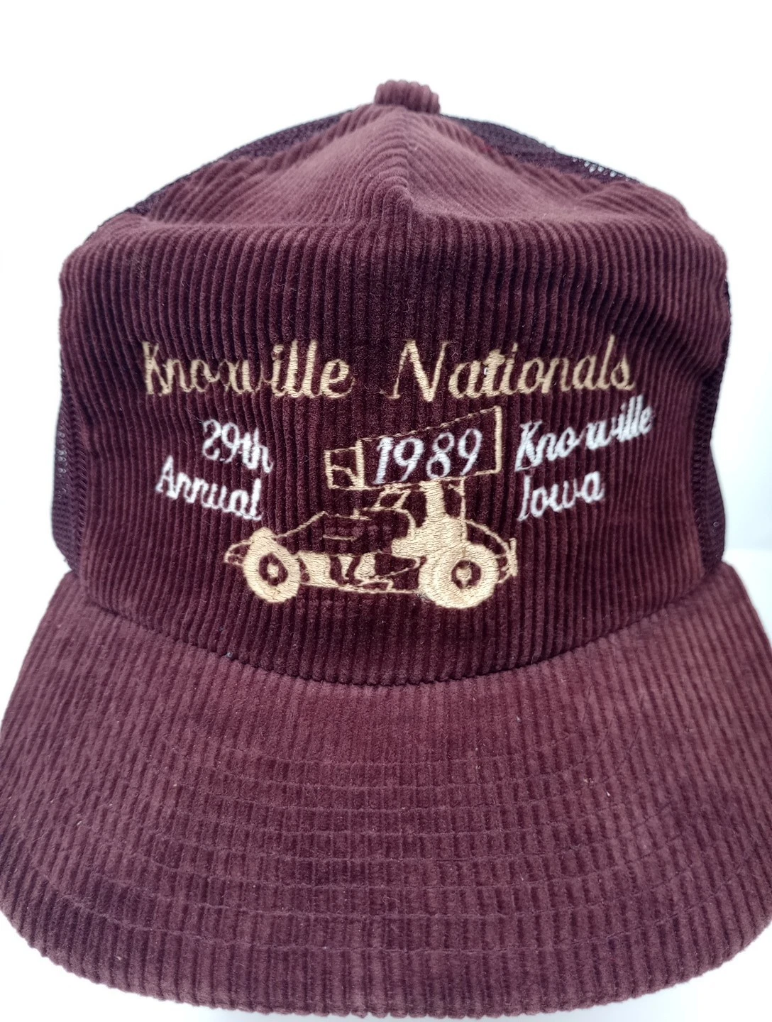 Vtg 1989 Brown Corduroy Snapback Knoxville Nationals 29th Annual Snapback Hat