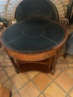 42” Wide  Round Mahogany Card Table, Black Leather Top, 1 Drawer and 8 shelves — photo 2