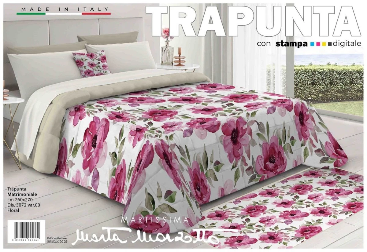 Copriletto Matrimoniale Laura Biagiotti Floreale Granelle, 260x270 Cm, Motivo Rose Rosa E Cuscini Decorativi
