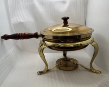 VTG Copper & Brass Skillet Chafing Warming Dish w/Stand Lid Sterno Holder 4Piece
