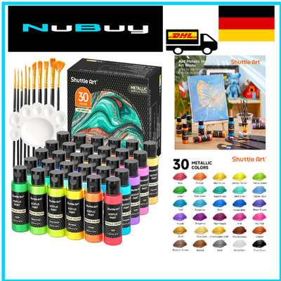 Shuttle Art Metallic Acrylfarben Set 30 Flaschen 60 ml 10 Pins