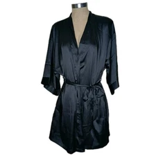 Victorias Secret Womens Size M/L Robe Short  Silky Belted Black
