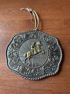 Western Ornament  Cowboy On a Bucking Horse Silver/Gold Tone Metal Vintage 1980s