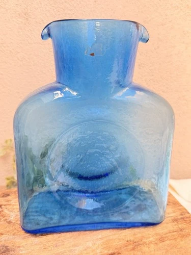 Blenko Water Jug Blue Art Glass Pitcher Juice Service Vintage Serving