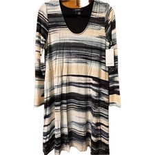 Karen Kane Taylor Dress Bella Blue Brushstroke Print Long Sleeve A-Line M NWT