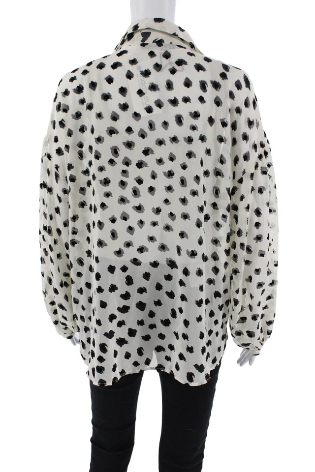 Blusa blanca manga campesina transparente con cuello estampado manchado talla L de Zara para mujer Foto 3 de 4