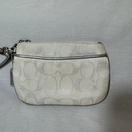 Borsa portafoglio Coach Signature piccola da polso argento bianco