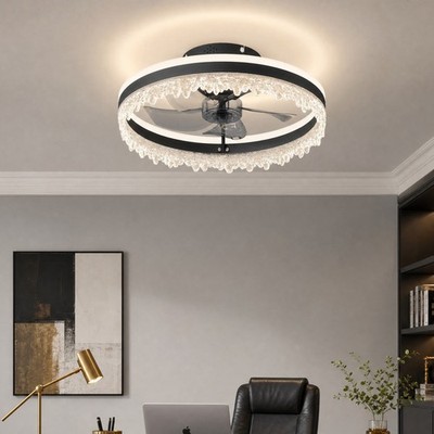 16 inch Crystal Design LED Ceiling Fan Up Down Light Flush Mount Remote Control