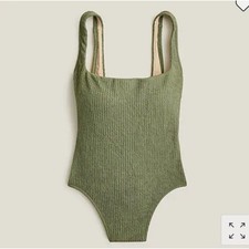 J. Crew Textured Squareneck One-Piece Swimsuit in Green 24/3XL BC052 NWT