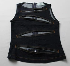 Revice Women's Exposed Zipper Boat Neck Tokyo Top MP7 Denim Blue Small NWT