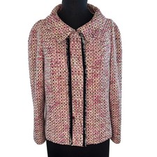 Rachel Roy Marled Pink Collared Cotton Tweed Jacket Blazer Preppy Medium M