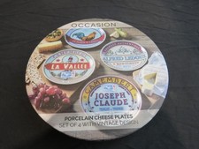 Occasion Set of 4 19cm Porcelain Cheese Plates Vintage Design - Camembert