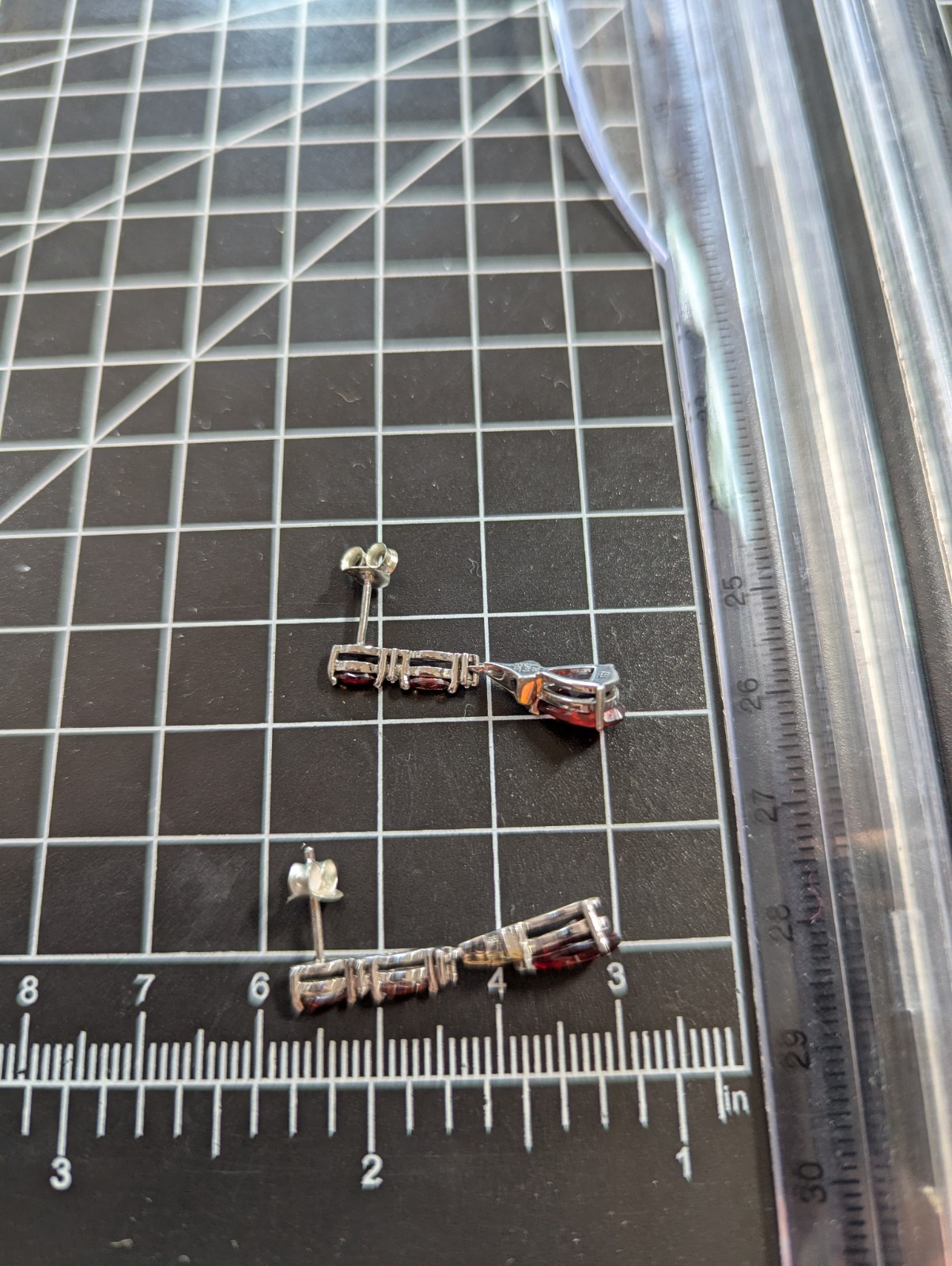 Zales Garnet & Diamond  Dangle Earrings in  Sterling Silver and 14k Very Elegant