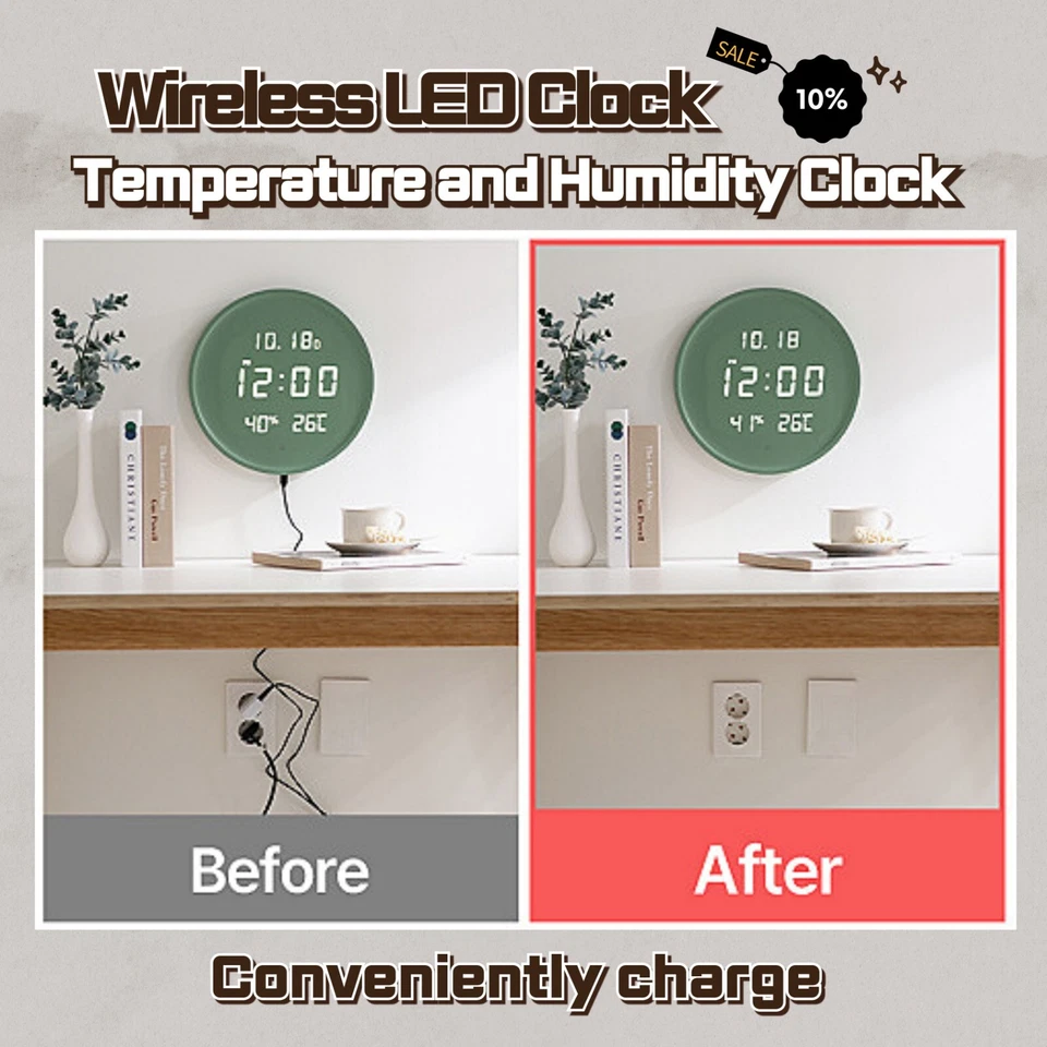 wireless LED digital Clock Date Temperature Humidity Calendar Day Clock.. - Image 2 of 4
