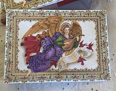 Papyrus Boxed Christmas Cards Ornate Angel playing Lute by Papyrus 10 Count