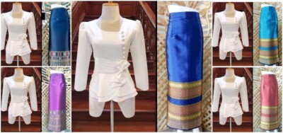 Woman Traditional Blouse Shirt Dress Laos Silk Exquisite Cutting Skills Size-4XL