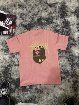 Pink bape X stussy tee size S | eBay