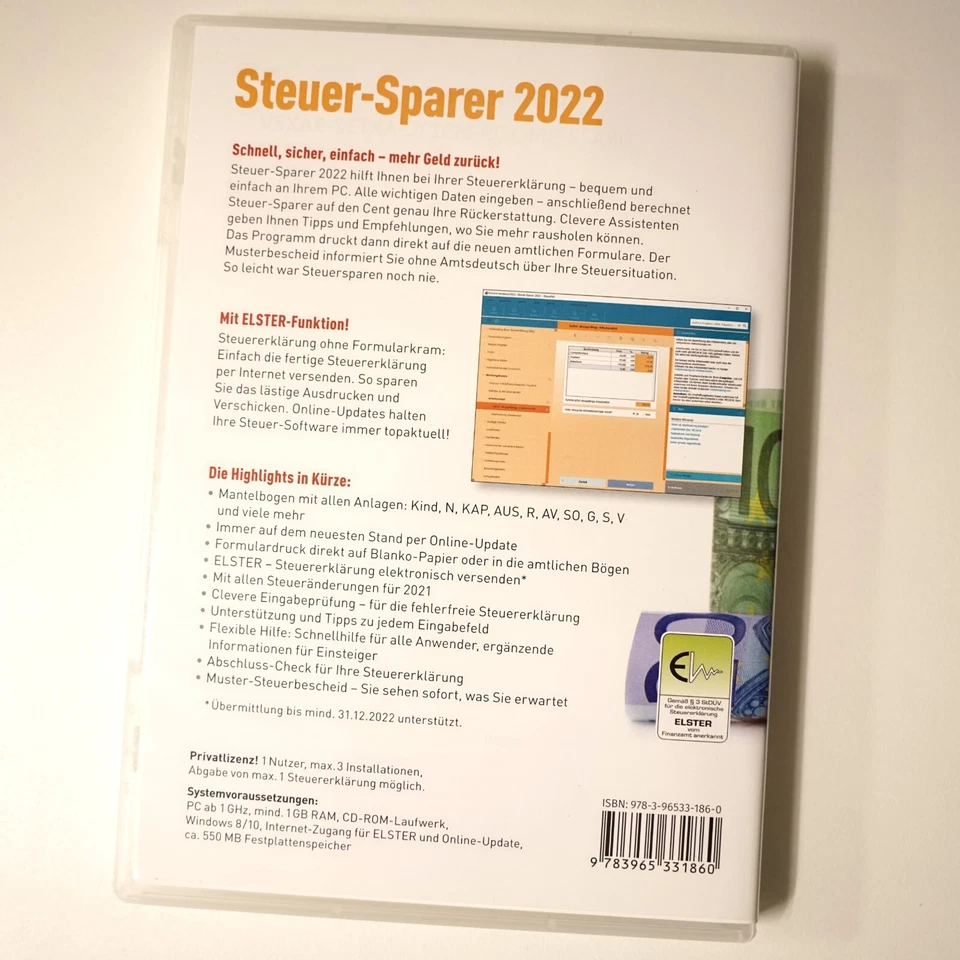 Steuererklärung 2021 am PC - Steuer Sparer 2022 - CD-ROM Einkommenssteuer Steuer - Bild 2 von 2