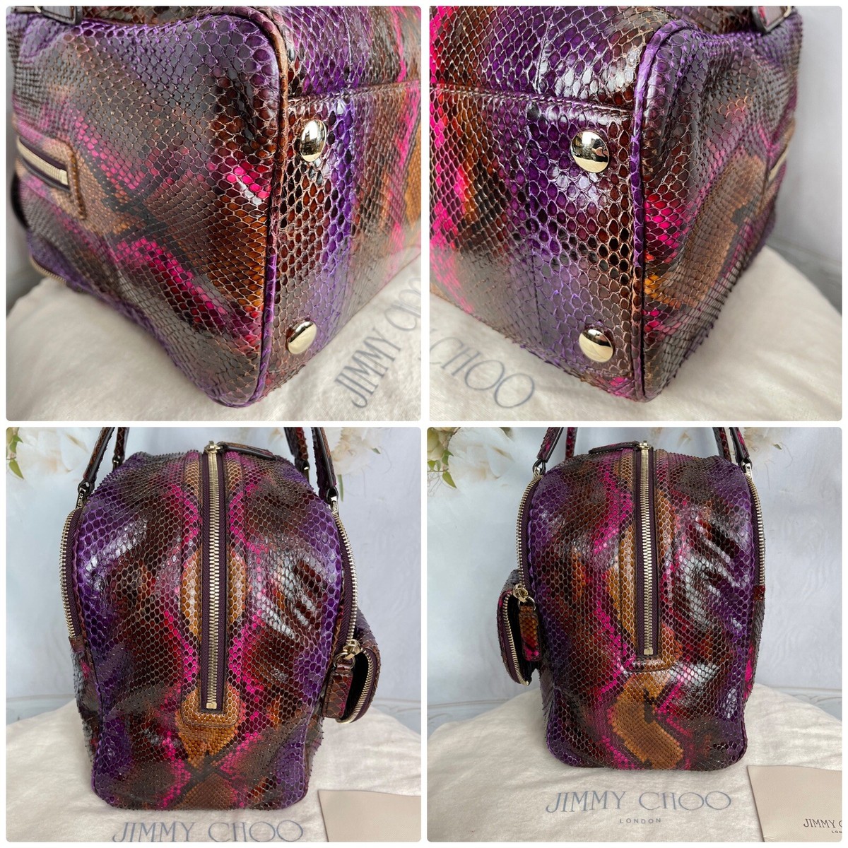 Jimmy Choo Python-Leather Justine Satchel Bag Authentic Mint 