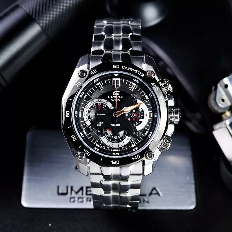 Casio Edifice Men's EF-550D-1AV Black Dial Silver Bracelet Silver