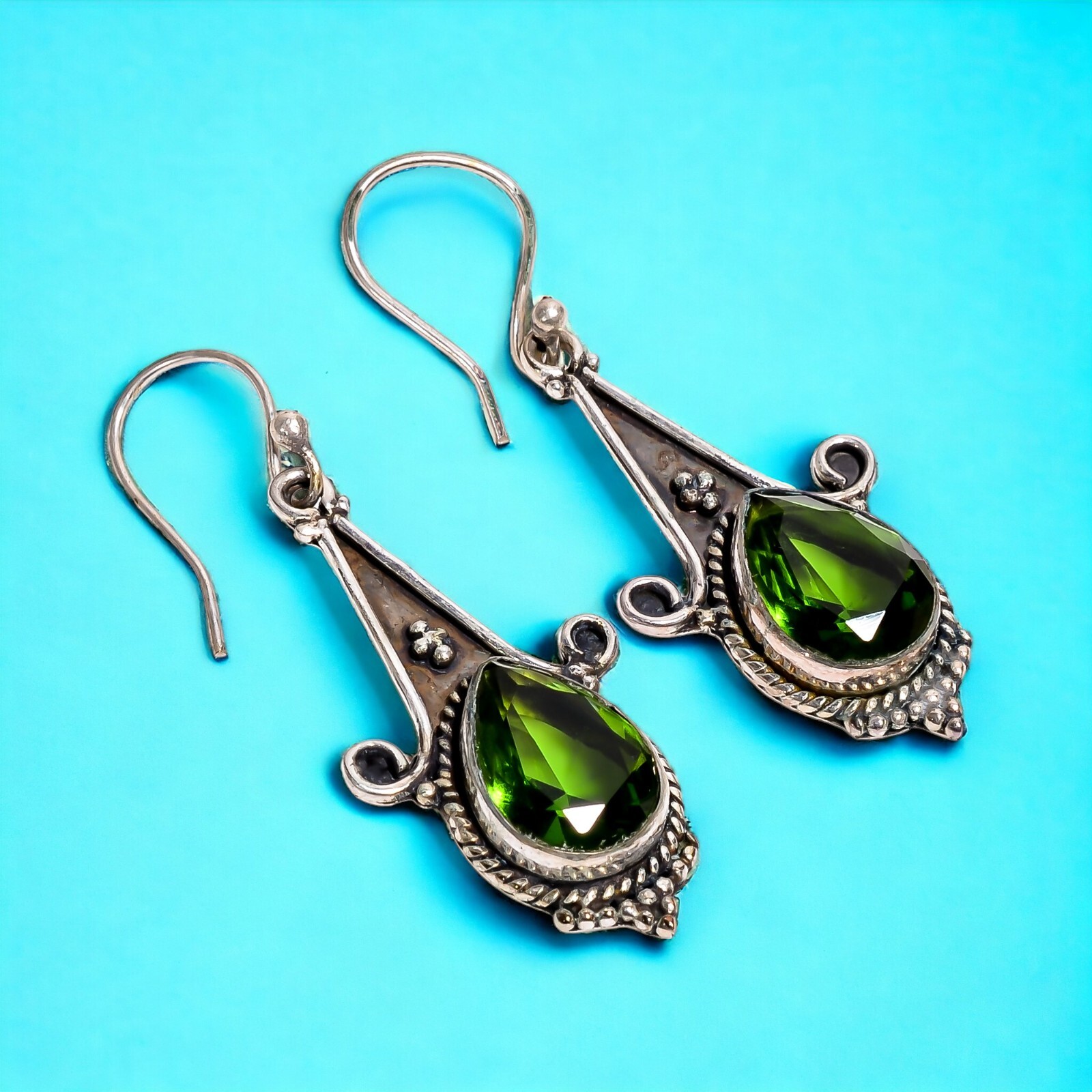 Natural Peridot Gemstone Drop/Dangle Birthstone Earrings 925 Silver For Women