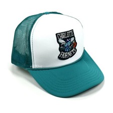 Retro Charlotte Hornets 90s Vintage Patch Rope Trucker Hat Snapback Mesh Teal