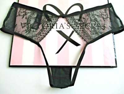 VICTORIA'S SECRET VERY SEXY Cheeky Panty S Black Lace VS Open Back FREE SHIP 4+
