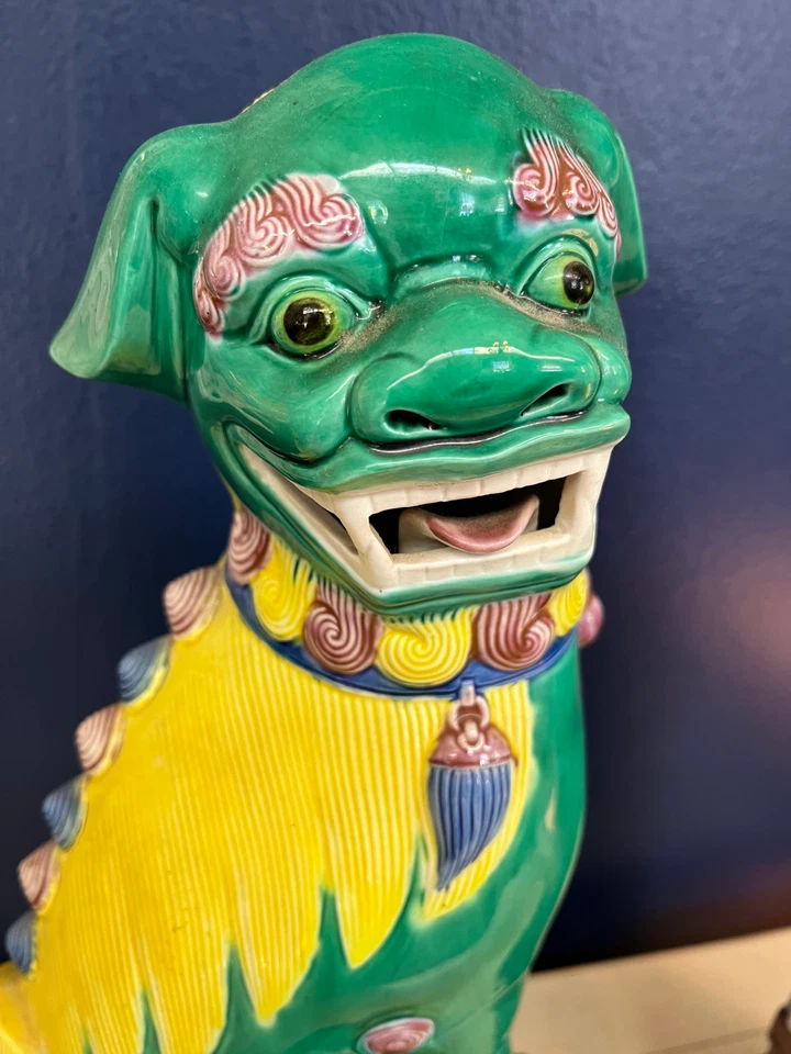 ANTIGUA PORCELANA CHINA VINTAGE LEONES BUDISTAS FOO DOGS 16.5" ¡¡COMO NUEVA!!! Foto 3 de 4