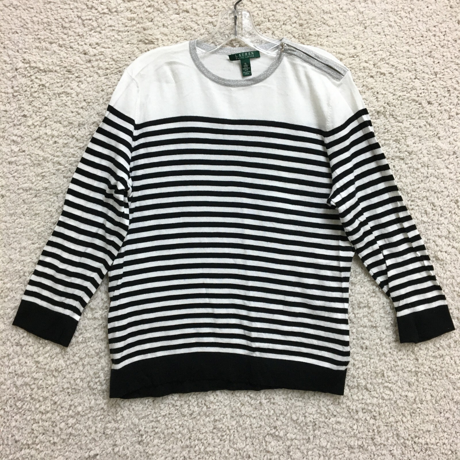 LRL Ralph Lauren Sweater Extra Large Adult Black Striped Pullover Casual Womens