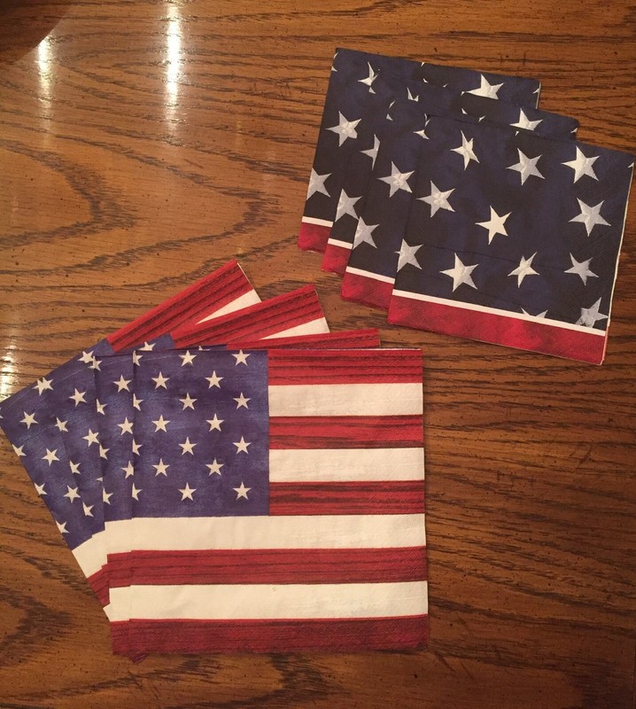 Patriotic luncheon & Cocktail napkins decoupage 2 designs Lot 8 Four Each New