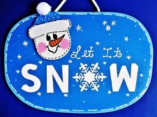 SNOWMAN Let It Snow SIGN Wall Art Hanger Door Hanging Plaque Winter Decor