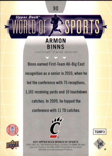 2011 Upper Deck World of Sports #90 ARMON BINNS - Bild 2 von 2